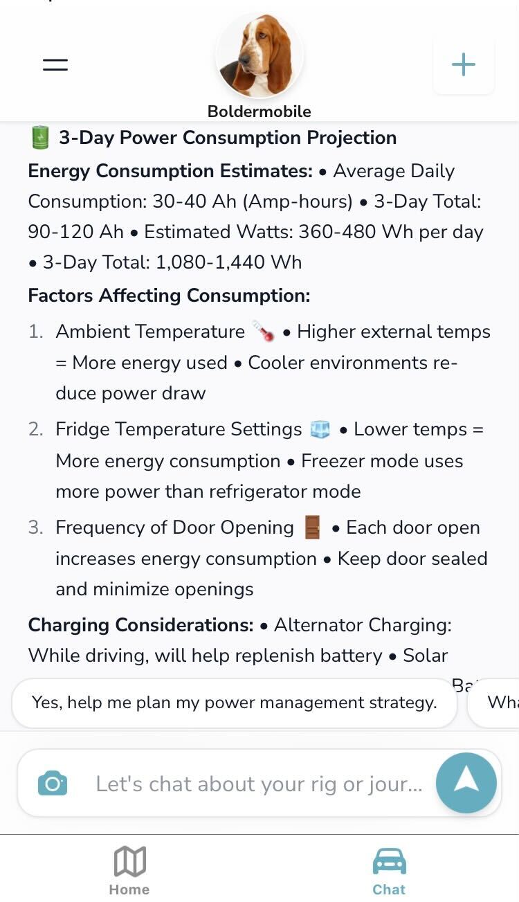 Just ask Grover for power consumption projections for your next trip